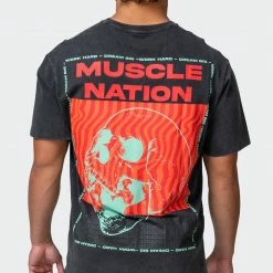 Muscle Nation Mens Skull Oversized Vintage Tee - Washed Black 30% EOFY SALE