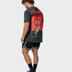 Muscle Nation Mens Skull Oversized Vintage Tee - Washed Black 30% EOFY SALE