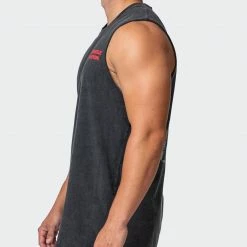 Muscle Nation 30% EOFY SALE Mens Skull Vintage Tank - Washed Black