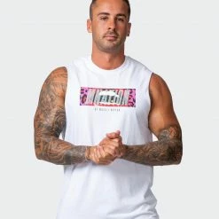 Muscle Nation Slash Multi Vintage Tank - Washed White