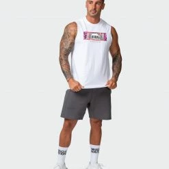 Muscle Nation Slash Multi Vintage Tank - Washed White