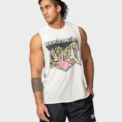 Muscle Nation Vintage Cheetah Tank - Washed Oatmeal Mens
