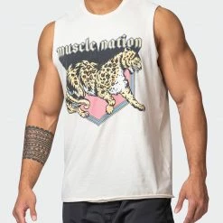 Muscle Nation Vintage Cheetah Tank - Washed Oatmeal Mens