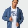 Muscle Nation Athletica Zip Up Hoodie - Denim Blue