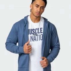 Muscle Nation Athletica Zip Up Hoodie - Denim Blue