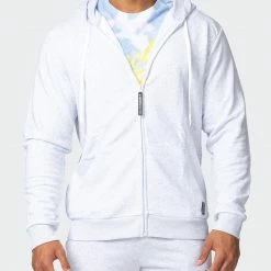 Muscle Nation Zip Up Hoodie - White Marl Athletica