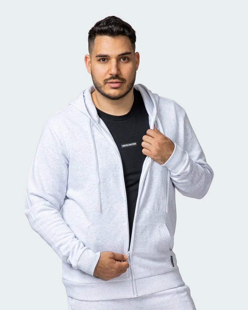 Muscle Nation Zip Up Hoodie - White Marl Athletica 11 Muscle Nation Zip Up Hoodie - White Marl Athletica