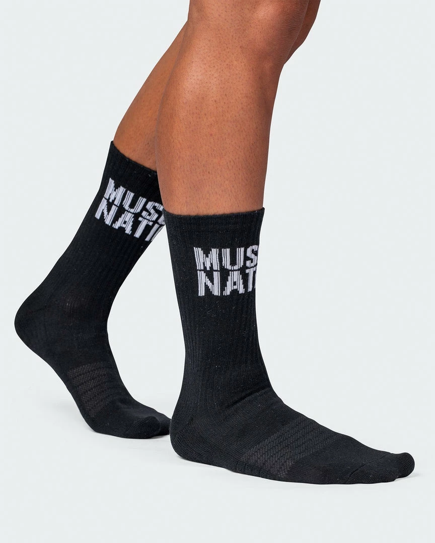 Muscle Nation 30% EOFY SALE MN Unisex Crew Socks 2 Pack - Black 5 Muscle Nation 30% EOFY SALE MN Unisex Crew Socks 2 Pack - Black