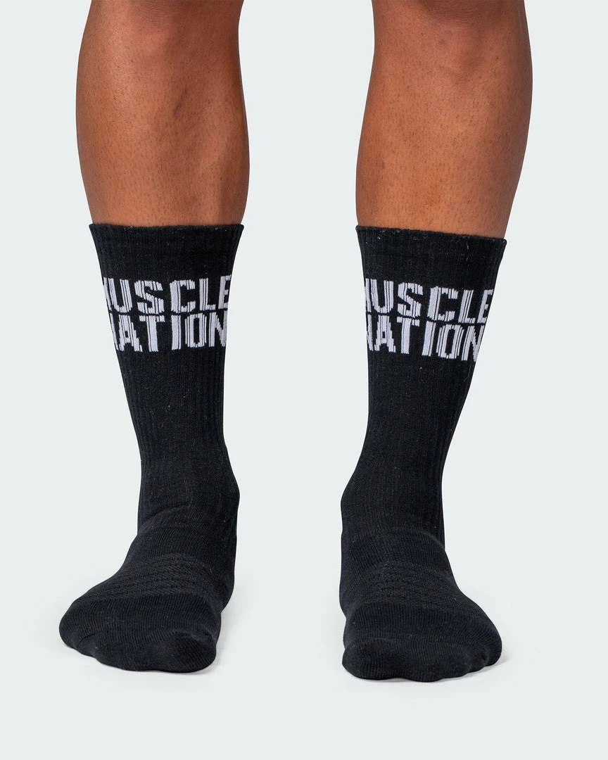 Muscle Nation 30% EOFY SALE MN Unisex Crew Socks 2 Pack - Black 6 Muscle Nation 30% EOFY SALE MN Unisex Crew Socks 2 Pack - Black