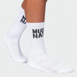 Muscle Nation MN Unisex Crew Socks 2 Pack - White 30% EOFY SALE