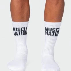 Muscle Nation MN Unisex Crew Socks 2 Pack - White 30% EOFY SALE