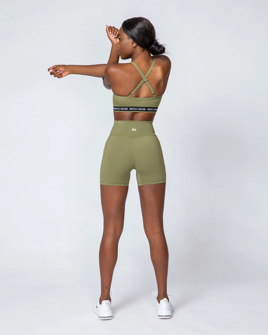 Muscle Nation Non Scrunch Motion Pocket Bike Shorts - Olive 4 Muscle Nation Non Scrunch Motion Pocket Bike Shorts - Olive