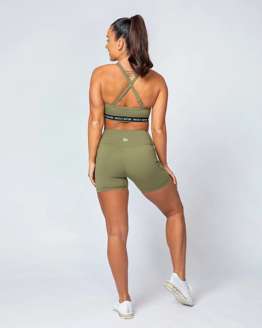 Muscle Nation Non Scrunch Motion Pocket Bike Shorts - Olive 5 Muscle Nation Non Scrunch Motion Pocket Bike Shorts - Olive