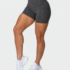 Muscle Nation Welcome To The Club Signature Scrunch Midway Shorts - Monochrome Mini Cheetah Print