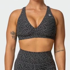 Muscle Nation All-Star Deep V Bra - Monochrome Mini Cheetah Print