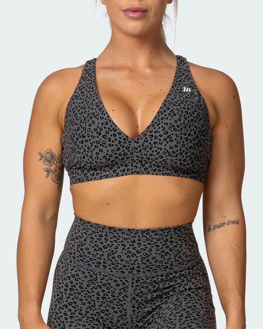 Muscle Nation All-Star Deep V Bra - Monochrome Mini Cheetah Print 4 Muscle Nation All-Star Deep V Bra - Monochrome Mini Cheetah Print