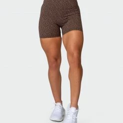 Muscle Nation Welcome To The Club Signature Scrunch Midway Shorts - Chocolate Mini Cheetah Print