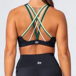 Muscle Nation Pump Up Bra - Black W/ Multi Green