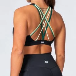 Muscle Nation Pump Up Bra - Black W/ Multi Green