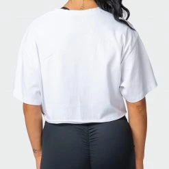 Muscle Nation Womens Retro Vibes Cropped Vintage Tee - Washed White