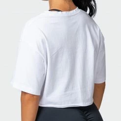 Muscle Nation Womens Retro Vibes Cropped Vintage Tee - Washed White