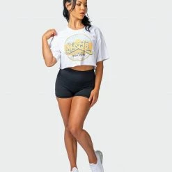 Muscle Nation Womens Retro Vibes Cropped Vintage Tee - Washed White
