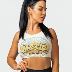 Muscle Nation Retro Vibes Rib Cropped Tank - Oatmeal 42 Muscle Nation Retro Vibes Rib Cropped Tank - Oatmeal