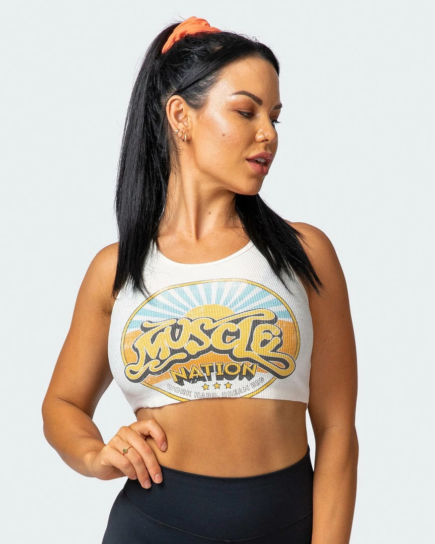 Muscle Nation Retro Vibes Rib Cropped Tank - Oatmeal 11 Muscle Nation Retro Vibes Rib Cropped Tank - Oatmeal