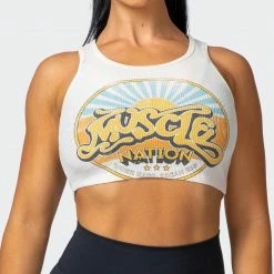 Muscle Nation Retro Vibes Rib Cropped Tank - Oatmeal 35 Muscle Nation Retro Vibes Rib Cropped Tank - Oatmeal