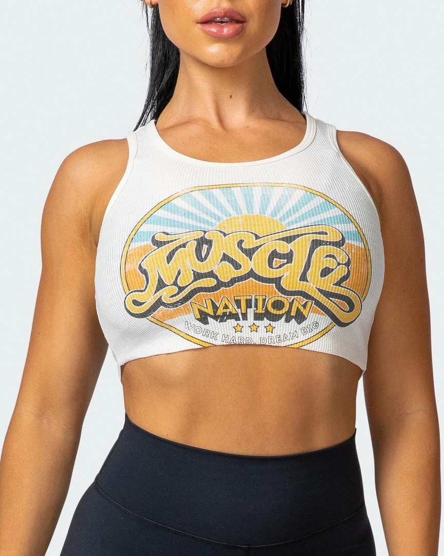 Muscle Nation Retro Vibes Rib Cropped Tank - Oatmeal 4 Muscle Nation Retro Vibes Rib Cropped Tank - Oatmeal