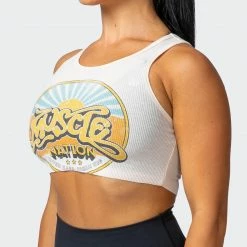 Muscle Nation Retro Vibes Rib Cropped Tank - Oatmeal 44 Muscle Nation Retro Vibes Rib Cropped Tank - Oatmeal
