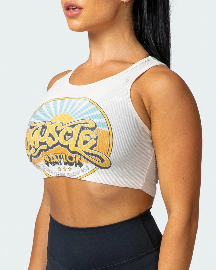 Muscle Nation Retro Vibes Rib Cropped Tank - Oatmeal 5 Muscle Nation Retro Vibes Rib Cropped Tank - Oatmeal