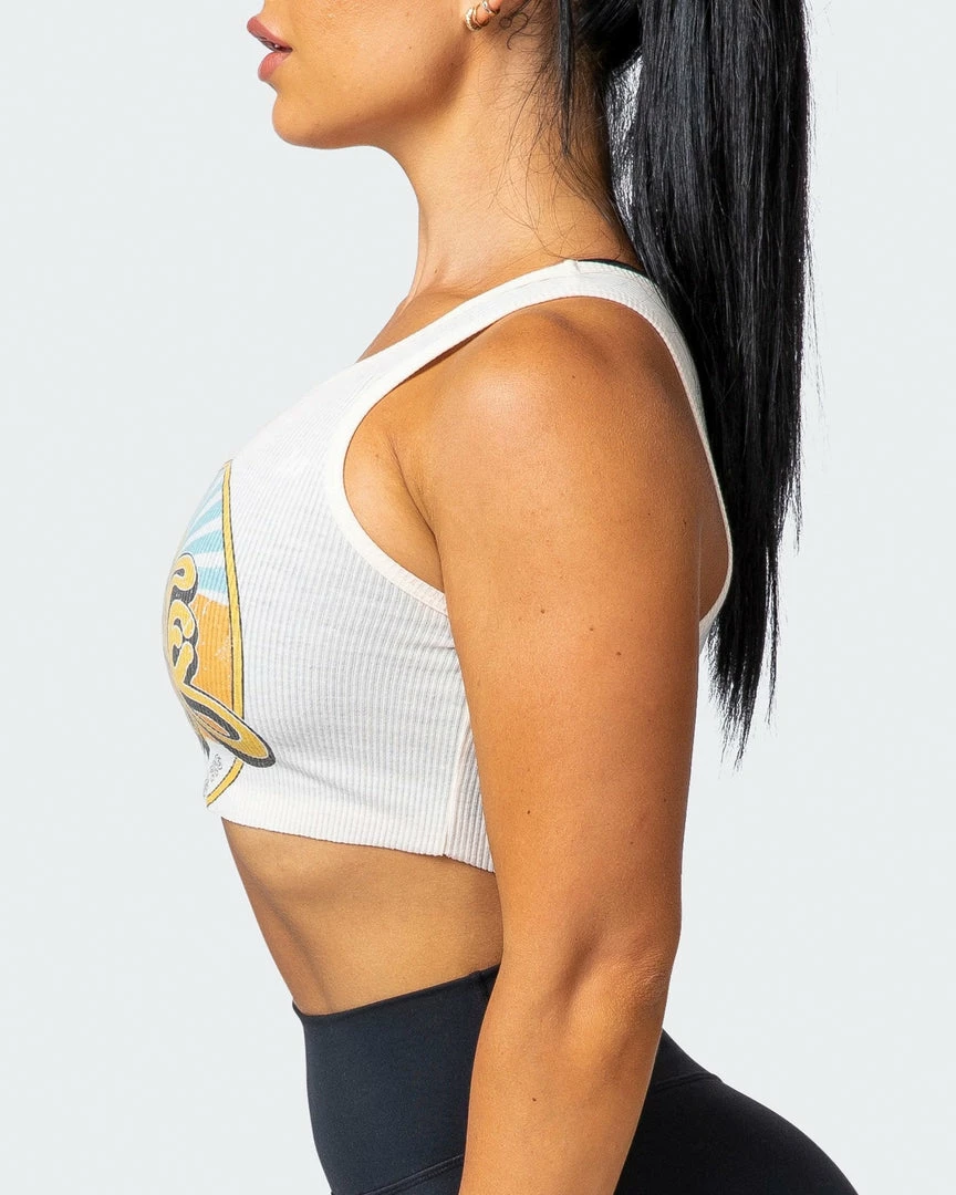 Muscle Nation Retro Vibes Rib Cropped Tank - Oatmeal 22 Muscle Nation Retro Vibes Rib Cropped Tank - Oatmeal