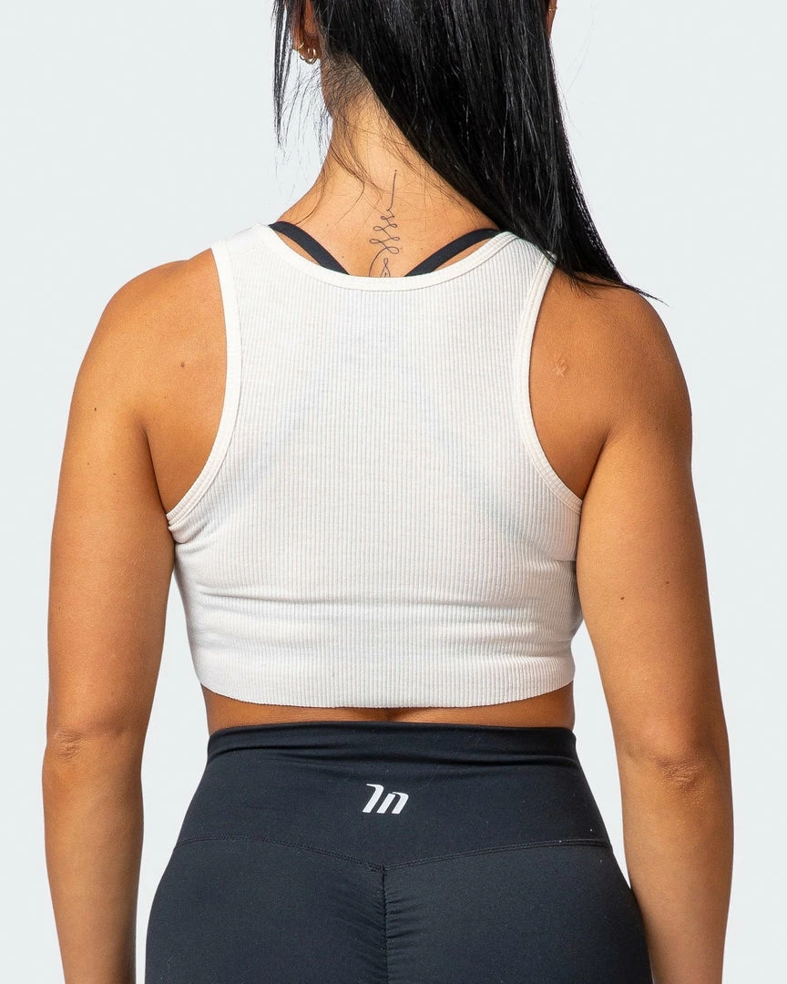 Muscle Nation Retro Vibes Rib Cropped Tank - Oatmeal 24 Muscle Nation Retro Vibes Rib Cropped Tank - Oatmeal