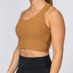 Muscle Nation Ribbed Cropped Tank - Latte Womens