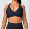 Muscle Nation Ribbed Deep V Bra - Black