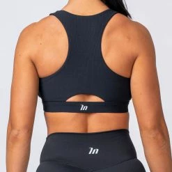 Muscle Nation Ribbed Deep V Bra - Black