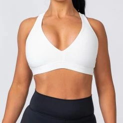 Muscle Nation Ribbed Deep V Bra - White Womens