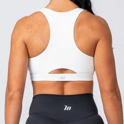 Muscle Nation Ribbed Deep V Bra - White Womens 10 Muscle Nation Ribbed Deep V Bra - White Womens