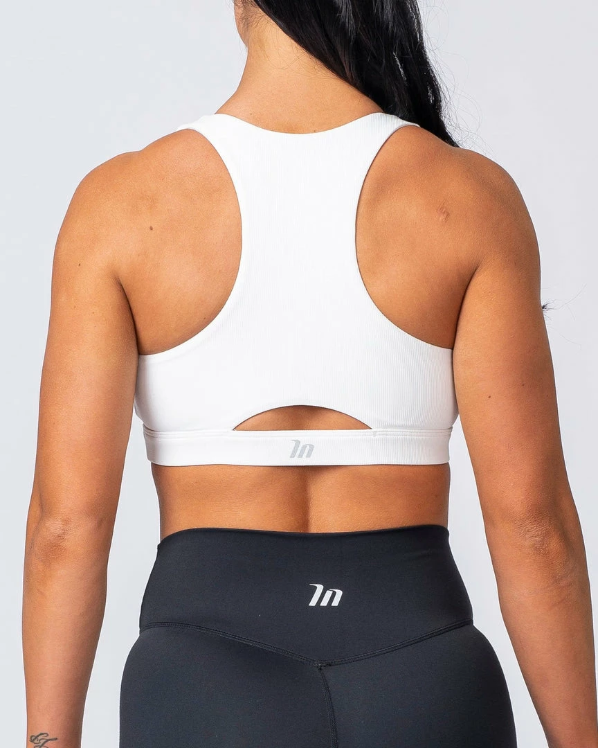 Muscle Nation Ribbed Deep V Bra - White Womens 5 Muscle Nation Ribbed Deep V Bra - White Womens