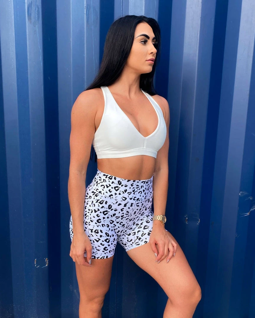 Muscle Nation Ribbed Deep V Bra - White Womens 6 Muscle Nation Ribbed Deep V Bra - White Womens