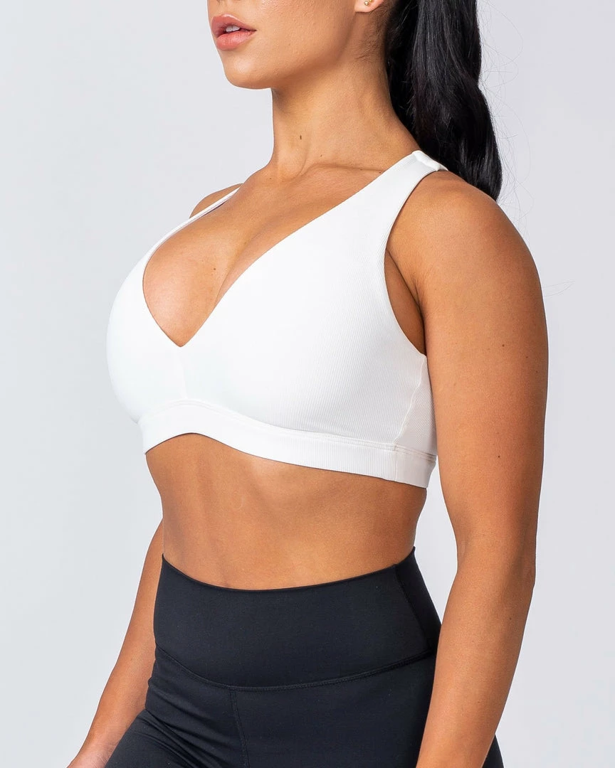 Muscle Nation Ribbed Deep V Bra - White Womens 3 Muscle Nation Ribbed Deep V Bra - White Womens