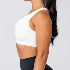 Muscle Nation Ribbed Deep V Bra - White Womens 12 Muscle Nation Ribbed Deep V Bra - White Womens
