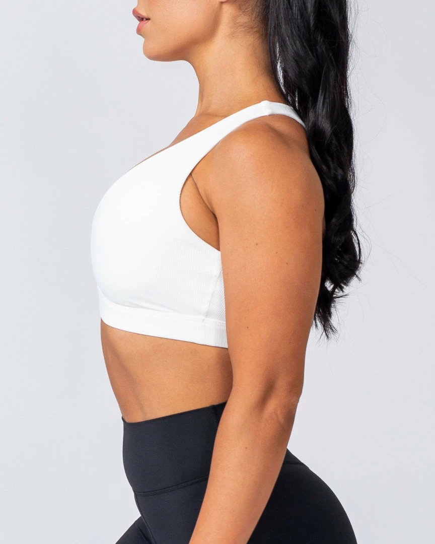 Muscle Nation Ribbed Deep V Bra - White Womens 7 Muscle Nation Ribbed Deep V Bra - White Womens