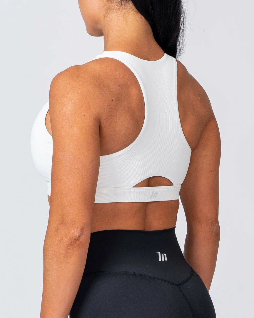 Muscle Nation Ribbed Deep V Bra - White Womens 8 Muscle Nation Ribbed Deep V Bra - White Womens