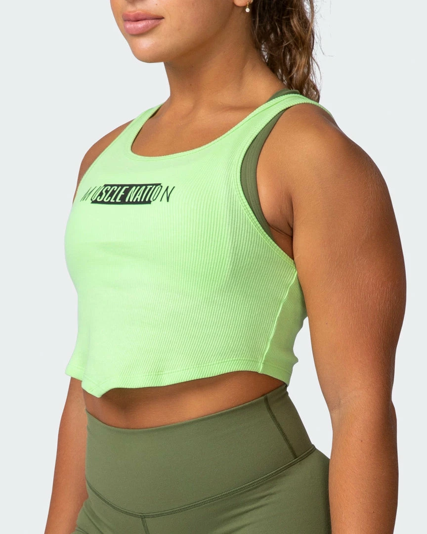 Muscle Nation Scorching Hot Ribbed Tank - Lime Flash 5 Muscle Nation Scorching Hot Ribbed Tank - Lime Flash