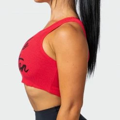 Muscle Nation Script Rib Cropped Tank - Hot Red Womens