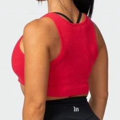 Muscle Nation Script Rib Cropped Tank - Hot Red Womens
