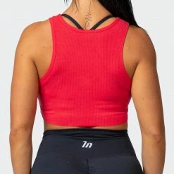 Muscle Nation Script Rib Cropped Tank - Hot Red Womens