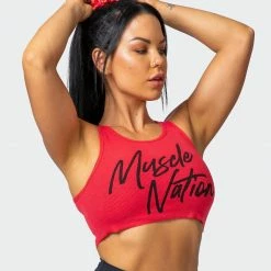 Muscle Nation Script Rib Cropped Tank - Hot Red Womens